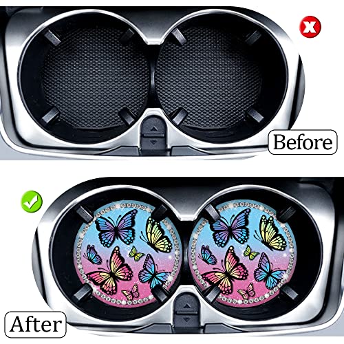 Cat Car Coaster for Cup Holders, Car Cup Holder Coaster with Bling Crystal Rhinestones, Cute Automotive Car Holders Insert Coasters Car Interior Accessories, Car Accessories Car Coasters for Women