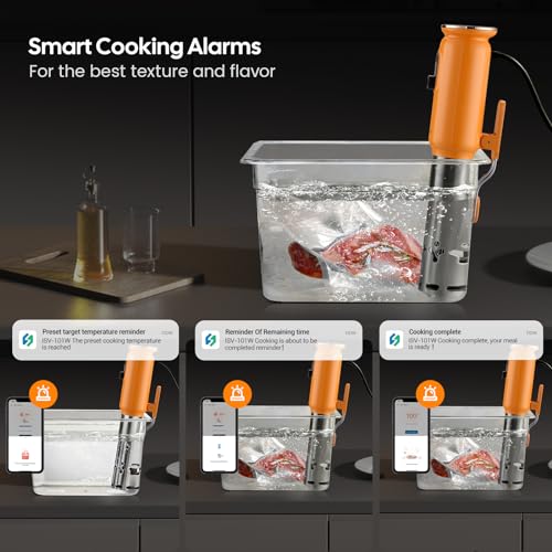 WiFi Sous Vide Machine ISV-101W-INKBIRD 1000 Watts Sous Vide Cooker Thermal Immersion Circulators 3D Water Circulation Heating with App Preset and Machine Recipes, Pre-alarm |Best Gift (Orange)