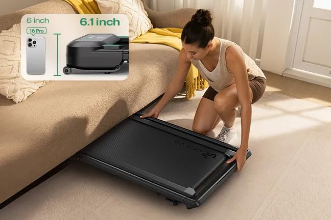 UREVO Foldimix 5L Treadmills for Home, Dual Brushless Motorized 3.0HP ，9% Auto Incline Walking Pad with Adjustable Handle Bar, Multi-Functional, 14-Point Shock Absorption, Standing Desk Treadmill