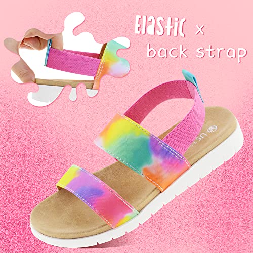 Girls Sandals Open Toe Kids Summer Flat Sandals Casual Fashion Dress Shoes with Elastic Straps Multicolor Little Kid 13
