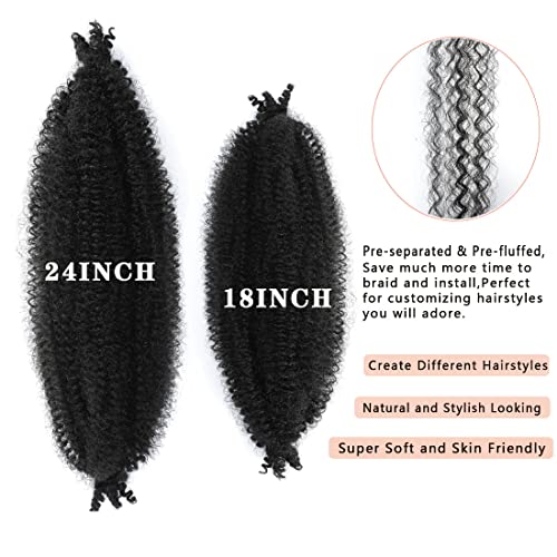 8 Packs Pre-Separated Springy Afro Twist Hair Suitable for Damaged Soft Locs Synthetic Marley Twist Braiding Hair (18 inches, 1B)