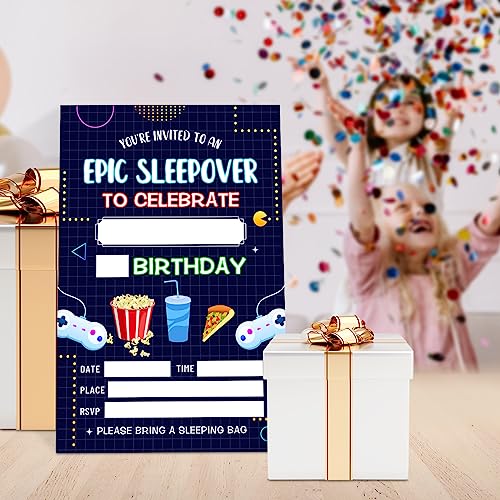 UDNADKEX Sleepover Birthday Invitations Girl with Envelopes, Invites for Girls Birthday Party Neon Moon Stars, Slumber Pajama Birthday Party Invitations Cards, 4"x6" Set of 20, Sleepover Party