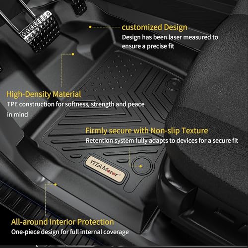 YITAMOTOR Floor Mats Compatible with 2019-2023 Honda Passport, Custom Fit Black TPE Floor Liners 1st & 2nd Row All Weather Protection