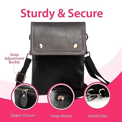 katloo Genuine Leather Crossbody Bag Women Cell Phone Purse Shoulder Handbags Card Holder Passport Pouch Wristlet Wallet Fits for iPhone 15 14 13 Pro Max (Black)