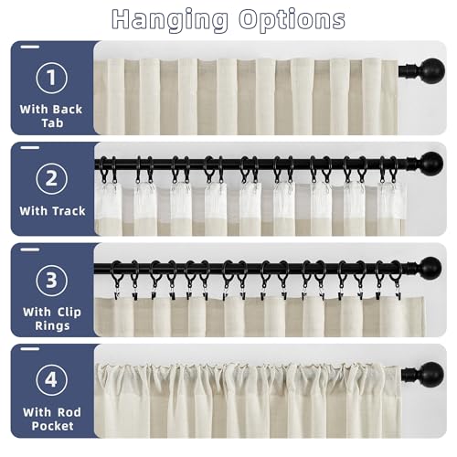 DaysU Linen Curtains 132 Inches Long 2 Panels Set for Bedroom/Living Room, Ivory Semi Sheer Farmhouse Curtains, Rod Pocket Hook Belt Long Curtains & Drapes, Light Filtering Privacy Added, W54 x L132