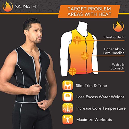 SaunaTek Men's Sauna Sweat Suit Vest for Exercise and Heat Training, Neoprene, Small