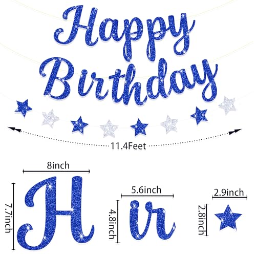 Blopee Large Happy Birthday Banner, Blue Happy Birthday Banner for Men/Women, Blue Happy Birthday Sign for Backdrop, Blue and Silver Happy Birthday Banner for Royal Blue Happy Birthday Decorations