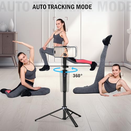 Auto Face Tracking Tripod 360 Rotation with Stand,Android and iPhone Tripod Holder with Remote and Gesture Control, No App,Built-in Tracking Camera Selfie Stick Tripod for Vlog Video Recording Tiktok