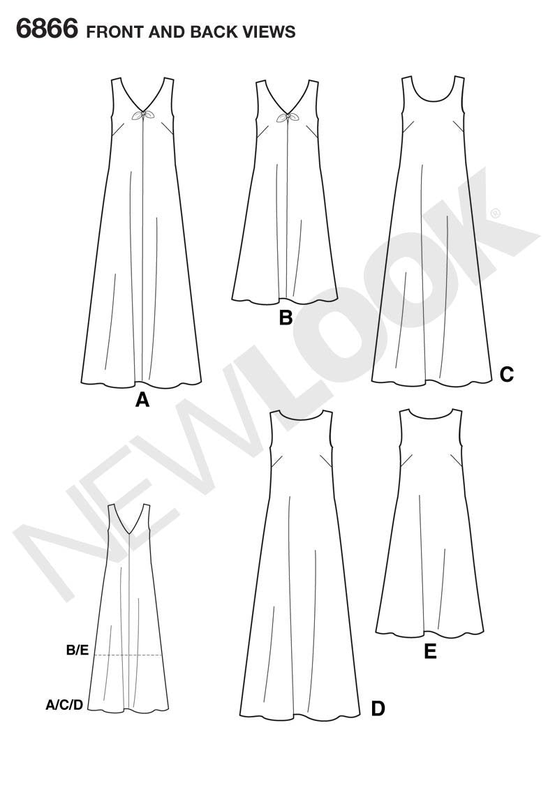 New Look Sewing Pattern 6866 Misses Dresses, Size A (S-M-L-XL)
