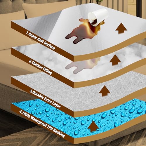 LVYSHOW Queen Mattress Protector, Waterproof Mattress Protector Queen Size, Soft Breathable Noiseless Queen Mattress Cover with Stretchable Pockets, Fitted up to 18 Inches