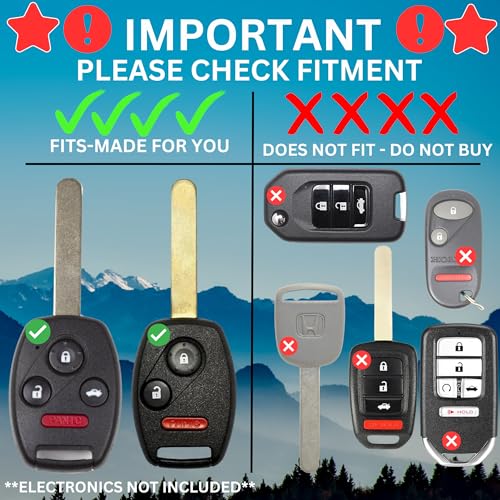 Cutting NOT Required Key Fob Replacement Shell for Honda Accord Civic CRV Pilot and More - Better Than OEM Key Fob Cover - Made in USA Custom Fit Durable Design Check Fitment (Black, 3 Button)