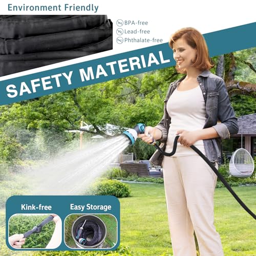Garden Hose 50ft - Water Hose 50ft with 10 Function Hose Nozzle, Lightweight, Kink Free, Non-Expandable Fabric Garden Hose for Outdoor, Garden, Watering, Car Wash, Yard, Lawn and RV