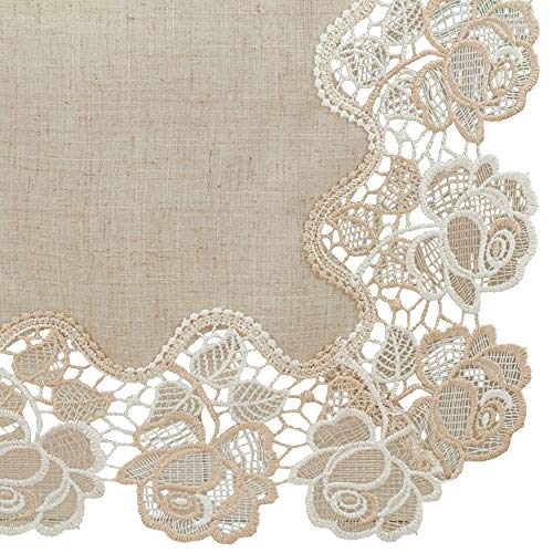 SARO LIFESTYLE June Collection Lace Rose Border Table Runner, 16" x 120", Natural