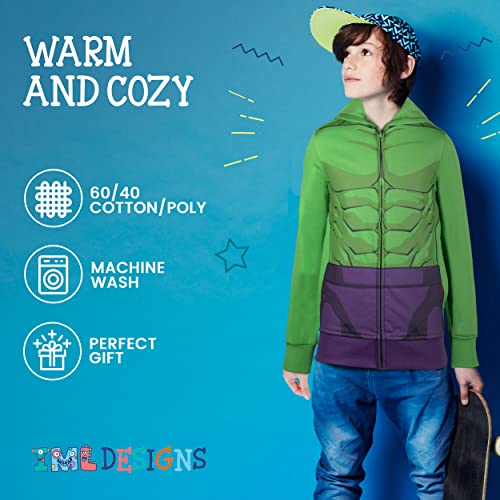 Marvel Avengers Boys Zip-Up Hooded Cosplay Sweatshirt, Black Panther, Hulk, or Miles Morales Spider-Man (Hulk, Size 4)