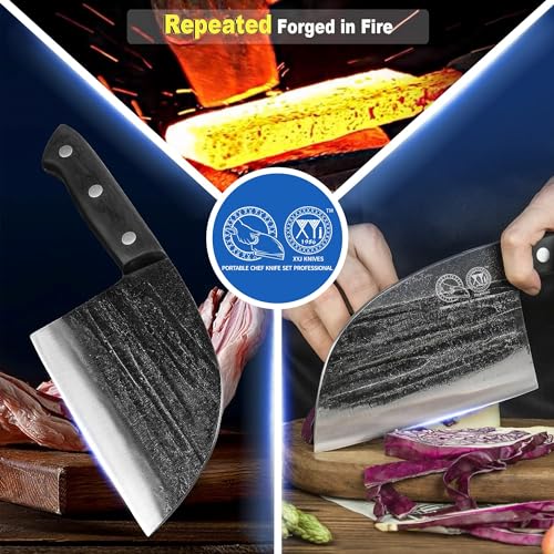 XYJ Authentic Since 1986,6 Inch Serbian Chef Knife With Sheath,Handmade Forged Ancient Outdoor Camping Kitchen Butcher Knife,Vegetable Cooking Meat Knives,Full Tang