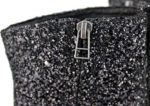 OSSTONE Dress Boot for Men Leather Glitter Chukka Designer Boots Casual Heel Shoes Zipper-up JY009-Silver Black-11.5