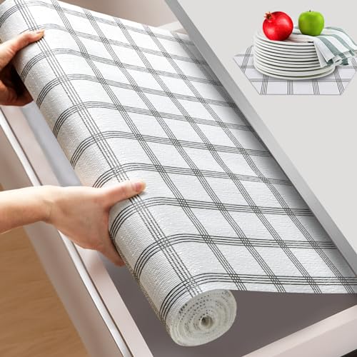 Beautysaid Shelf and Drawer Liner for Ktichen Cabinet, Non Adhesive Non Slip Shelf Paper Waterproof Washable Thickened for Dresser Pantry Shelve Bathroom Protector Liner（Checkered,12 in x 20FT）