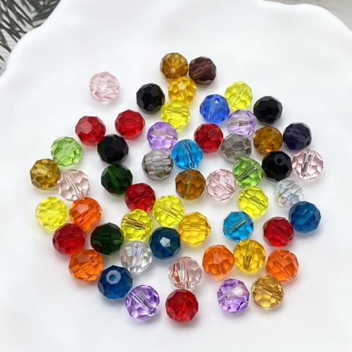 LIMAOLLY 140pcs 8mm Faceted Crystal Glass Beads Round Spacer Beads for Jewelry Making DIY Craft Making Necklace Bracelet Earring Wind Chimes Suncatchers Ornament(511-Orange)