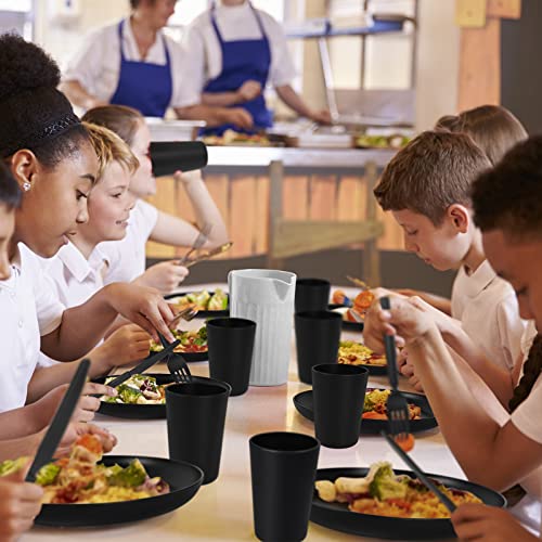 afcevnlb 48-Piece Plastic Wheat Straw Dinnerware Sets Plates and Bowls Sets for 8 Lightweight Bowls Unbreakable Dish Set Dishwasher Microwave Safe Suitable for Camping Party Grill（Black）