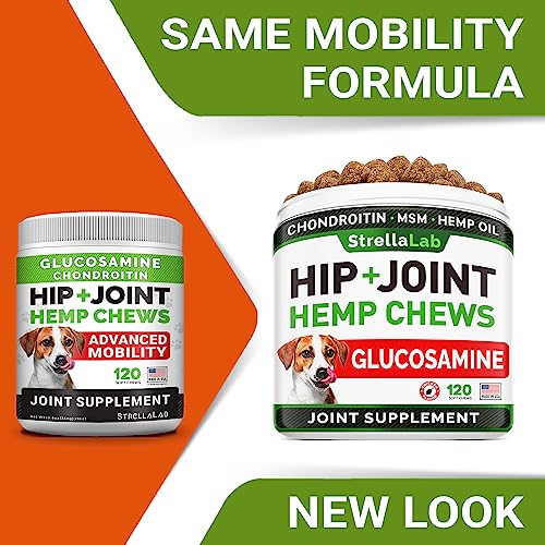 Advanced Hemp + Glucosamine Dog Joint Supplement - Hip Joint Pain Relief - Mobility Hemp Chews for Dogs - Chondroitin, MSM, Omega - Hemp Oil Treats - Made in USA - Lamb Flavor - 120 Hemp Treats