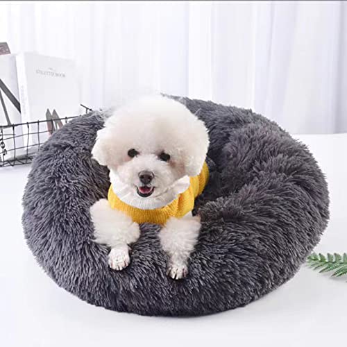 Dog Bed for Small Medium Dogs, 24 inch Calming Dogs & Cat Bed, Washable Round Cozy Soft Pet Bed for Puppy and Kitten with Slip-Resistant Bottom, Fluffy Plush Faux Fur Donut Cuddler Dog Bed