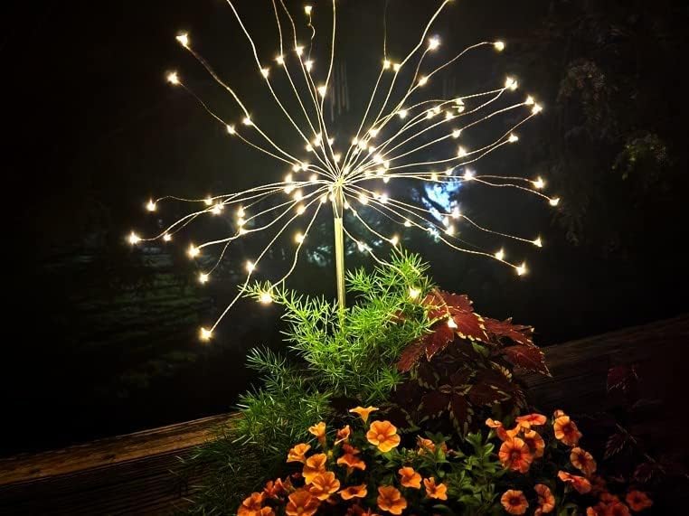 FOOING 4 Pcs Solar Garden Lights Solar Firework Lights, 480 LED Solar Powered String Light 2 Modes Twinkling Solar Lights for Garden, Wedding, Party, Patio(Warm White)