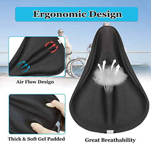 Geronmine Gel Bike Seat Cover Padded for Bicycle Saddle for Women & Men, Most Comfortable Seat Cushion Cover, Soft for Spin Indoor Outdoor Cycling Class Mountain Stationary Bikes