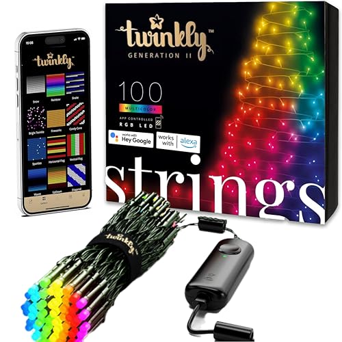 Twinkly Strings 100 LED RGB, LED Light String for Outdoor and Indoor, LED Lights Smart Multicolor, Compatible with HomeKit, Alexa and Google Home, LED Gaming, IP44, App Controlled, Green Wire, 26.2ft