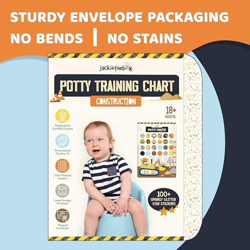 jackinthebox Construction Potty Training Sticker Charts for Toddler Boys & Girls, 100+ Glitter Stickers, 320+ Printed Stickers, Achievement Certificate, Potty Training Kids Reward Chart