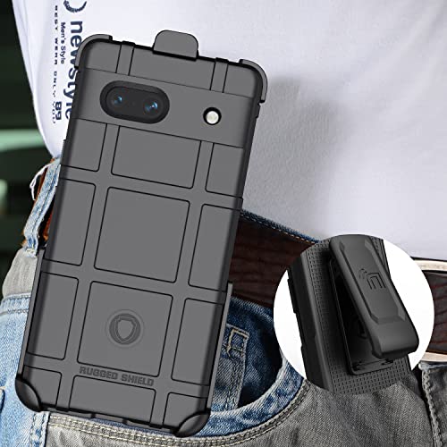 Case with Clip for Google Pixel 7a Phone (2023), Nakedcellphone Special Ops Armor Rugged Shield Protective Cover and [Rotating Ratchet] Belt Clip Holster [Matte Grip Texture] - Black