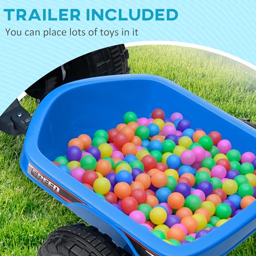 Aosom Kids ATV Quad Car with Back Trailer, 6V Electric Ride On Car with Forward Backward Function, Wear-Resistant Wheels, Ride on Toy for Toddlers Ages 18-36 Months, Blue