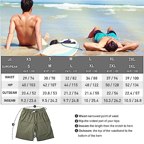 Arcweg Mens Swim Trunks with Compression Liner 9" Inseam Quick Dry Beach Shorts with Pockets Swim Shorts