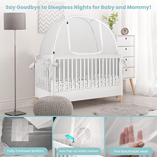 Pro Baby Safety Pop Up Crib Tent, Fine Mesh Crib Netting Cover to Keep Baby from Climbing Out, Prevent Falls and Mosquito Bites, Safety Net Canopy - Sturdy & Stylish Infant Crib Topper