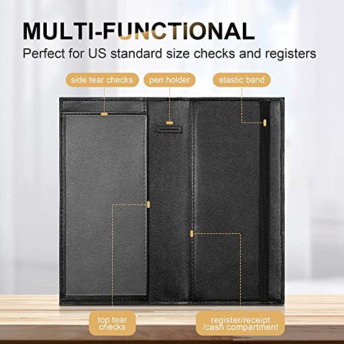 CASMONAL Checkbook Covers for Personal Checkbook Holder RFID Blocking Premium Leather Checkbook Cover for Duplicate Checks