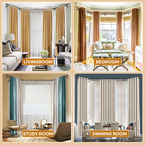 HOTOZON 1 Inch Heavy Duty Double Bay Window Curtain Rods,36-72 Inch Center Rod for Window (24 to 68 Inch), 20-36 Inch Side Rods for windows (16-32 Inch), Antique Bronze, End Cap Finials