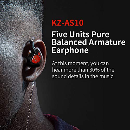 KZ LINSOUL AS10 5BA HiFi Stereo in-Ear Earphone High Resolution Earbud Headphone with 0.75mm 2 pin Cable, Five Balanced Armature Drivers, Noise Cancelling (with Mic, Black)