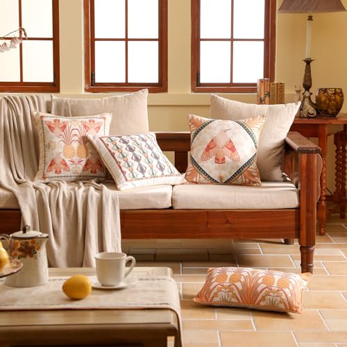 patdrea Designer Throw Pillow Covers Set of 4,Orange Rustic Linen with Pineapples Collection Pattern Pillows Cover,Decorative Lumbar and Square Pillowcases Cushion for Bed Living Room Outdoor Car