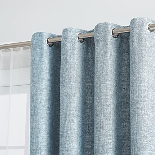 Melodieux Wheat Embroidery Linen Blackout Curtains for Living Room Bedroom Grommet Window Drape, White Wheat/Aqua Blue, 52 by 84 Inch (1 Panel)