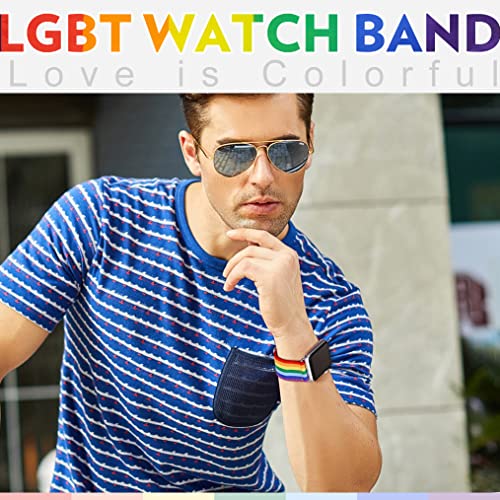 Bandmax Rainbow Band Compatible with Apple Watch 38MM 40MM Women Nylon Denim Cloth LGBT Parade Strap Replacement Wristband Accessory New Adapter Compatible for Iwatch Series SE 7/6/5/4/3/2/1