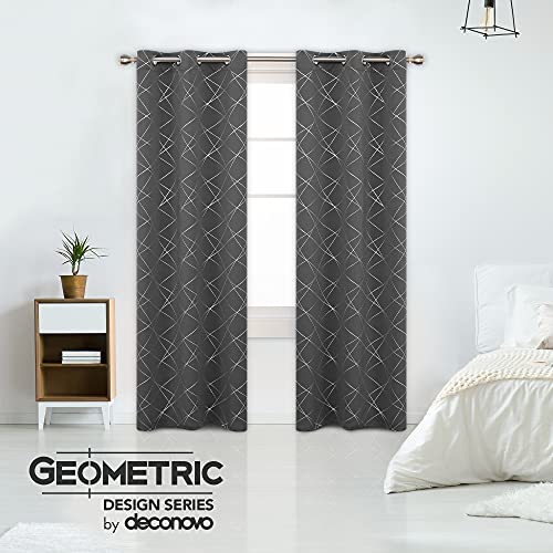 Deconovo Blackout Curtains, Room Darkening Thermal Insulated Drapes with Foil Printed Pattern for Bedroom - 2 Panels, 42x90 Inch, Black