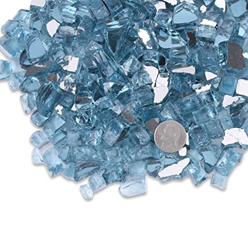 GasSaf 1/2 Inch Fire Glass Reflective Tempered Fireglass Cut Crushed FireGlass for Fire Pit, Fireplace and fire Pit Table (10 Pound)(Caribbean Blue Reflective).