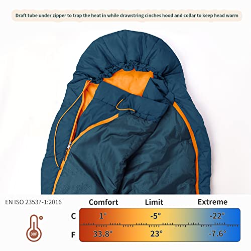 Unigear Mummy Sleeping Bag 30°F - Compact, Water-Resistant, Lightweight Mummy Sleeping Bag for Adults and Teens - Camping, Hiking, Backpacking, Great for 3 Season (Blue, Regular)