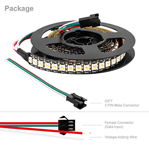 BTF-LIGHTING RGBW RGB+Cool White SK6812 (Similar WS2812B) 4 Colors in 1 LED Strip Individually Addressable 3.3ft 1m 144LED Light Flexible Dream Color IP30 DC5V Black PCB (No Adapter or Controller)