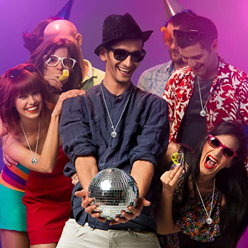 Sureio 20 Pcs Mirror Disco Ball Necklaces Silver Hanging Balls Ornament 70s Disco Party Necklaces Mini 70s Jewelry Party Favor Decoration Costume Accessories for Dance Supplies(0.79 Inch)