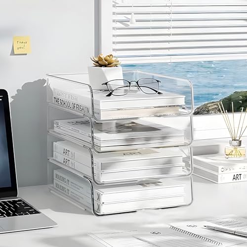 OUTIOE 4-Tier Paper Organizer for Desk, Stackable Desk Organizer Paper Tray, Desk Accessories & Workspace Organizers, Ideal for Office Supplies, Paper Storage (Clear) (4-Tier)