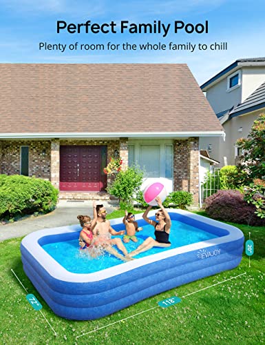 Inflatable Pool, EVAJOY 118'' x 72'' x 20'' Above Ground Pool, Kiddie Pool Large Size Thickened Blow Up Swimming Pools Play Center for Kids Children Family Outdoor Garden Backyard