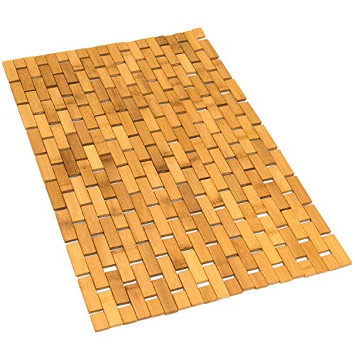 Gonioa Natural Bamboo Bath Mat, Wooden Door Mat Kitchen Floor Bath Rug, Bathroom Shower and Tub Mats, Wooden Bath Mat for Shower, Bath, Spa Or Sauna (16 x 24 Inch)