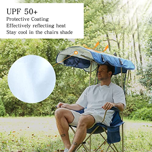 Huskfirm Camping Chair with Canopy Shade,Portable Folding Chair with UPF 50+ Sun Shade,Cup Holder,Side Pocket,Soccer Chair Adults for Camp,Beach,Outdoor Sports-Support 330 LBS Blue