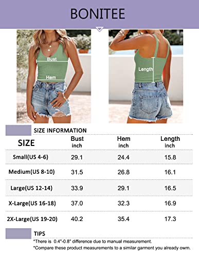 BONITEE Women Casual Basic Sleeveless V Neck Ribbed Knitted Crop Tank Top Cami Shirt Gray 2X-Large