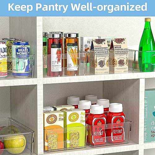 ZXA 4 Pack Clear Refrigerator Pantry Organizers with Lids, Plastic Storage Bins with Handles Perfect for Kitchen, Bathroom, Cabinet, Shelves, and Fridge Organizer